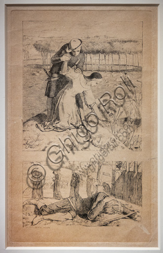 Due soggetti per la rivista preraffaellita "The Germ", (1852)  di William Holman Hunt (1827 - 1910); acquaforte su carta.