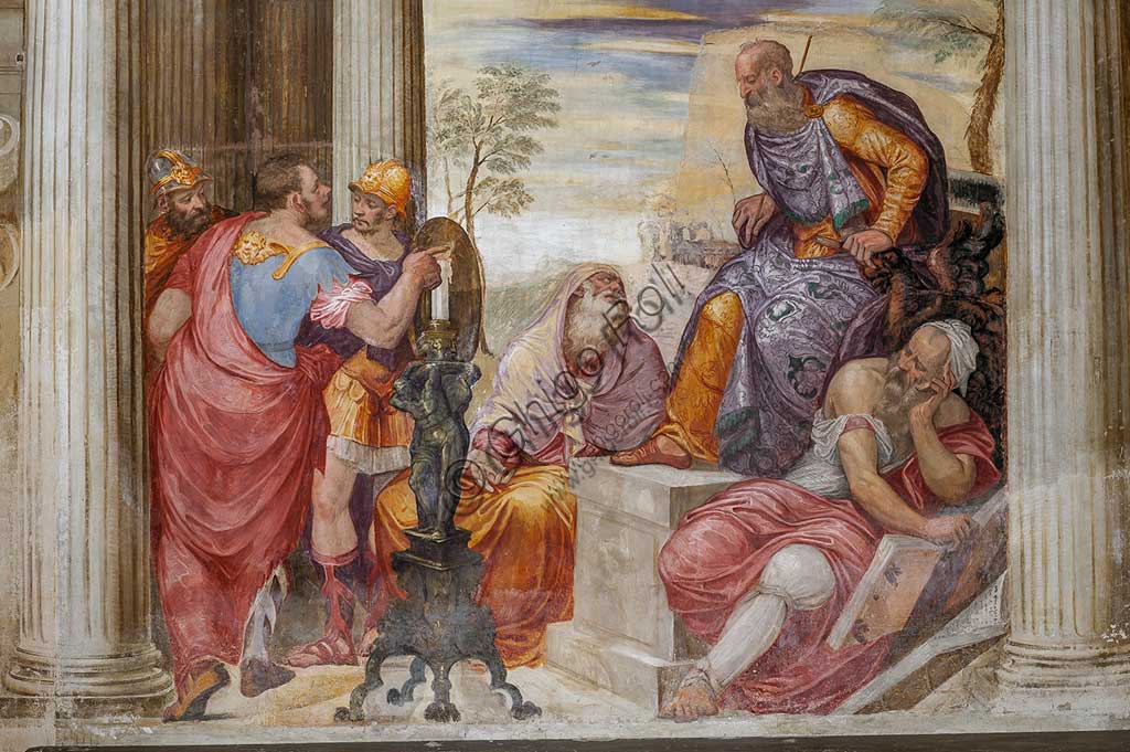 Thiene, Villa Porto Colleoni (conosciuta anche come Castello di Thiene), Camerone: "La clemenza di Scipione, affreschi di Giovanni Antonio Fasolo (ca. 1560-1565). Particolare.
