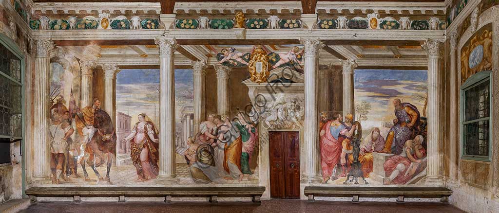 Thiene, Villa Porto Colleoni (conosciuta anche come Castello di Thiene), Camerone: "La clemenza di Scipione, affreschi di Giovanni Antonio Fasolo (ca. 1560-1565).