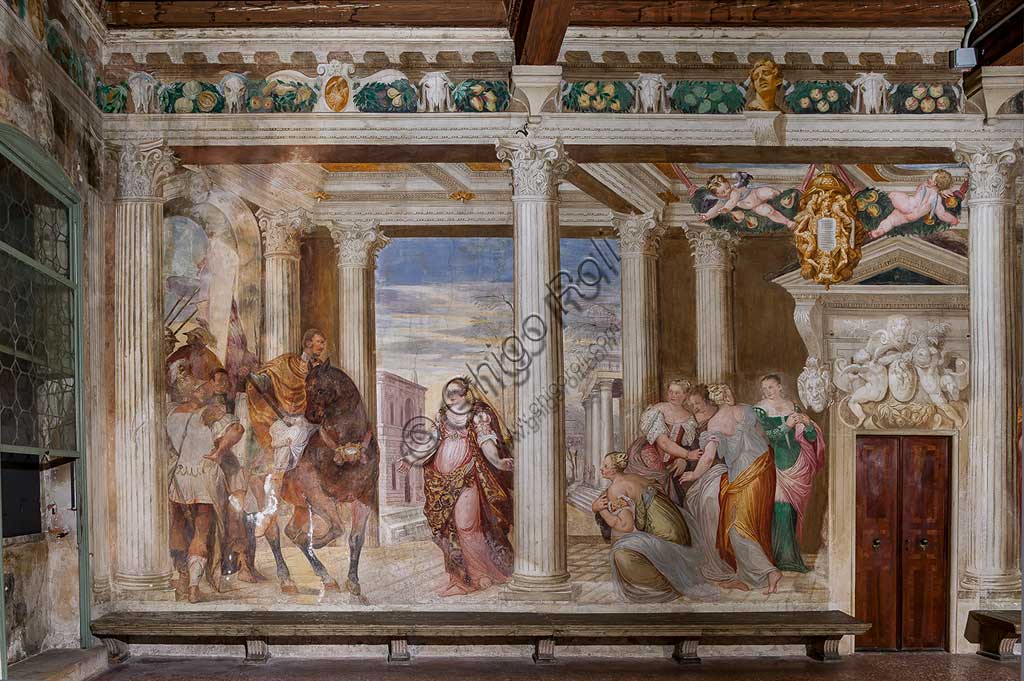 Thiene, Villa Porto Colleoni (conosciuta anche come Castello di Thiene), Camerone: "La clemenza di Scipione, affreschi di Giovanni Antonio Fasolo (ca. 1560-1565).