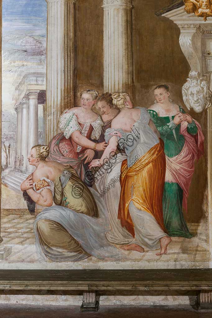 Thiene, Villa Porto Colleoni (conosciuta anche come Castello di Thiene), Camerone: "La clemenza di Scipione, affreschi di Giovanni Antonio Fasolo (ca. 1560-1565). Particolare.