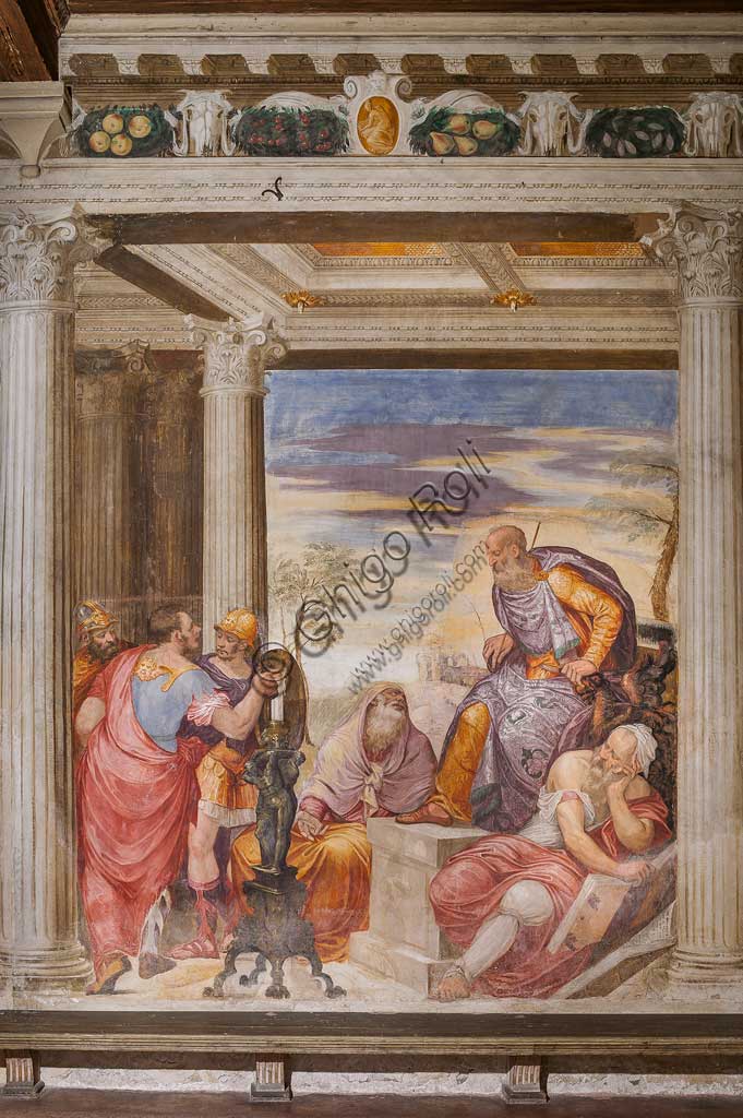 Thiene, Villa Porto Colleoni (conosciuta anche come Castello di Thiene), Camerone: "La clemenza di Scipione, affreschi di Giovanni Antonio Fasolo (ca. 1560-1565). Particolare.