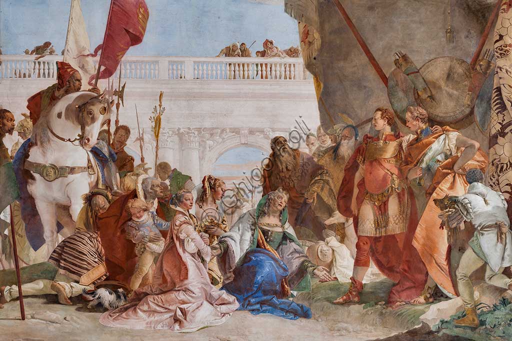 Villa Cordellina, the central hall: "Continence of Alexander the Great", fresco by Giambattista Tiepolo, 1743. Detail.
