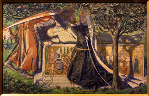  "Arthur's Death", (1860) by Dante Gabriel Rossetti (1828-1882); watercolour on paper. The scene depicts Sir Lancelot, Queen Guinevere who has become a nun and King Arthur''s tomb.