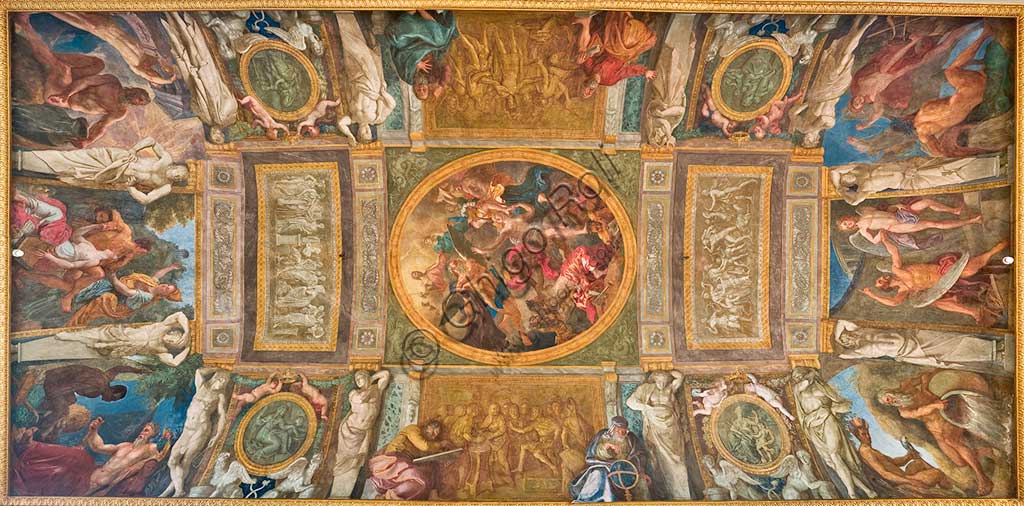Turin, the Royal Palace, the Royal Library,  the vault: "Minerva delivers the Truth, persecuted by Time, to the protection of Jupiter". Fresco by Laurent Pécheux, 1778 - 1784.