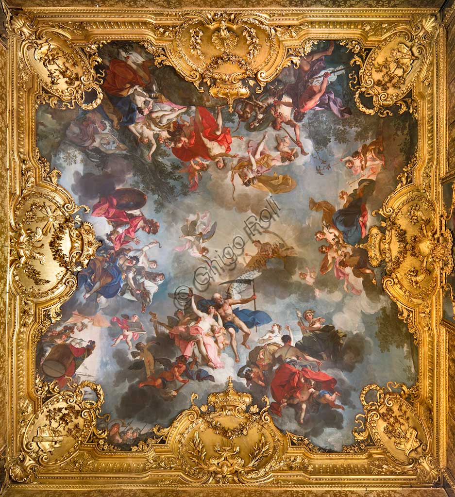 Torino, Palazzo Reale, Camera di lavoro della Regina (Gabinetto Grande):  "Allegoria della vita umana, con le quattro età, le Parche e le Passioni". Affresco di Claudio Francesco Beaumont, 1731 - 33.