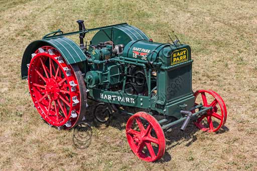 Old tractorMake: Hart ParrModel: 18/36Year: about 1920Fuel: crude oil and/or gasolineNumber of Cylinders: 2Displacement: about 7/8.000 ccHorse Power: 18 HP at the wheel and 38 HP  at the PTO (Power Take-Off)Characteristics: The only complete tractor of this model in Europe