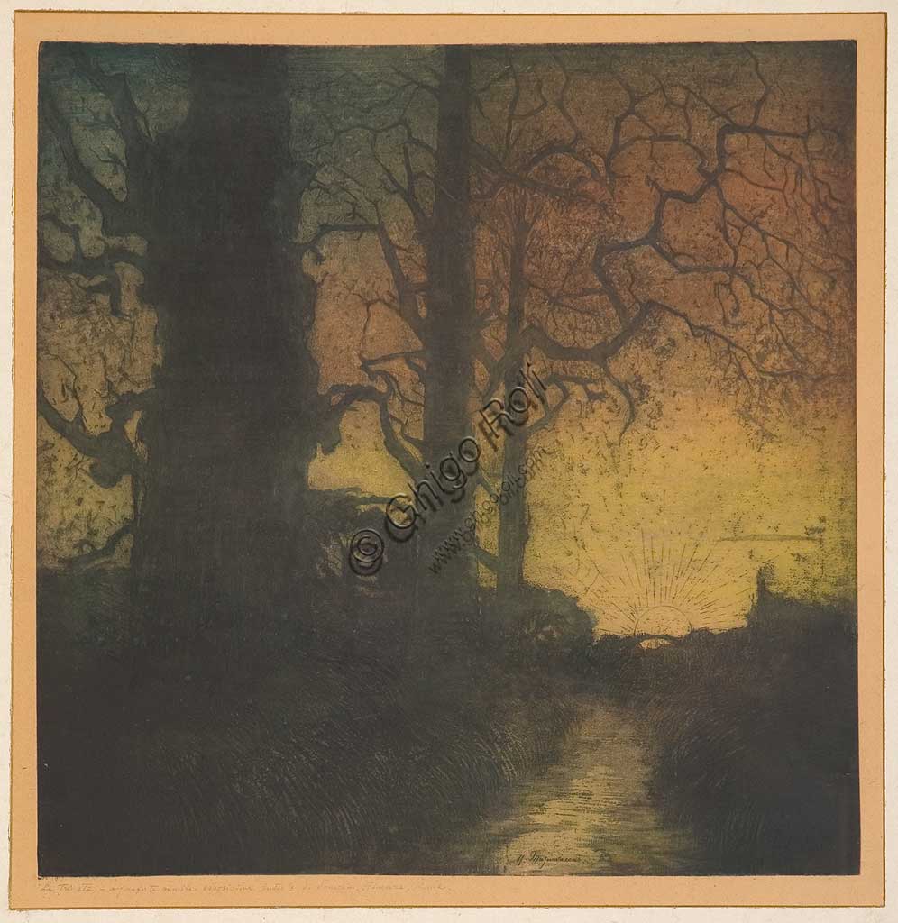   Assicoop - Unipol Collection: Ubaldo Magnavacca (1885-1957), "Three ages",  etching and aquatint on paper, plate.