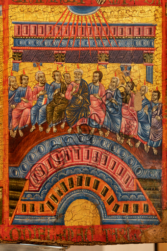  Perugia, National Gallery of Umbria: "Triptych of the Master of Perugia", tabernacle with doors, 1270-5, tempera on panel.On the right, stories of the Passion of Christ: detail of the Pentecost.