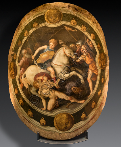  "The Killing of Galata", by Benvenuto Tisi known as Garofalo. It is a XVI century tournament plaque applied on a shield.