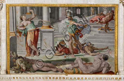 Bologna, Palazzo Poggi, Sala di Polifemo, volta con episodi dell' Odissea: particolare con Ulisse e Circe.Affreschi di Pellegrino Tibaldi, 1550 -1551.