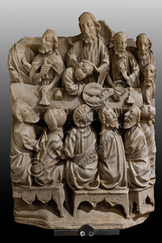 “Last Supper”, by English sculptor, carved alabaster, second quarter of the 15th century.