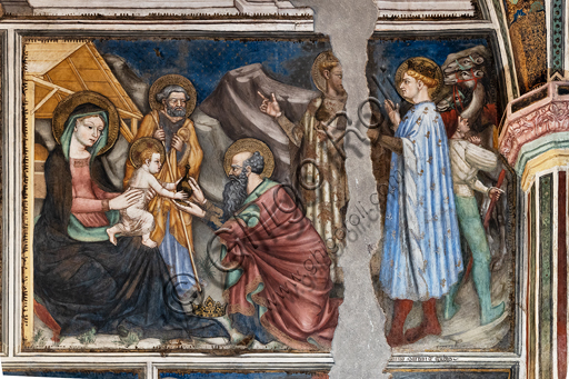 Foligno, Palazzo Trinci, la cappella: affreschi di Ottaviano Nelli, eseguiti nel 1424. Particolare di una parete: Epifania. 