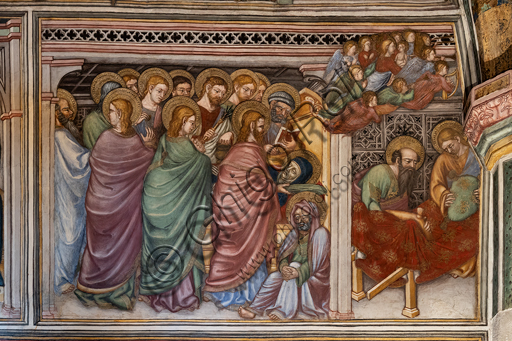 Foligno, Palazzo Trinci, la cappella: affreschi di Ottaviano Nelli, eseguiti nel 1424. Particolare di una parete: Transito di  Maria. 