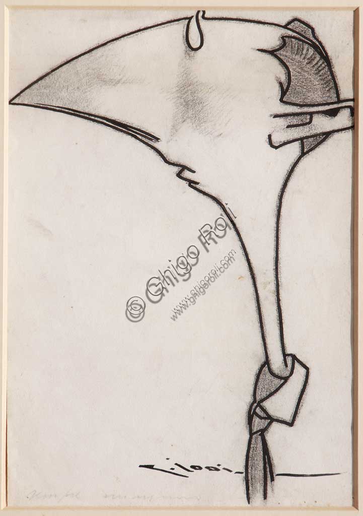 Collezione Assicoop - Unipol: Casimiro Jodi (1886-1948),  "Uomo con cravatta". Inchiostro nero e carboncino su carta.