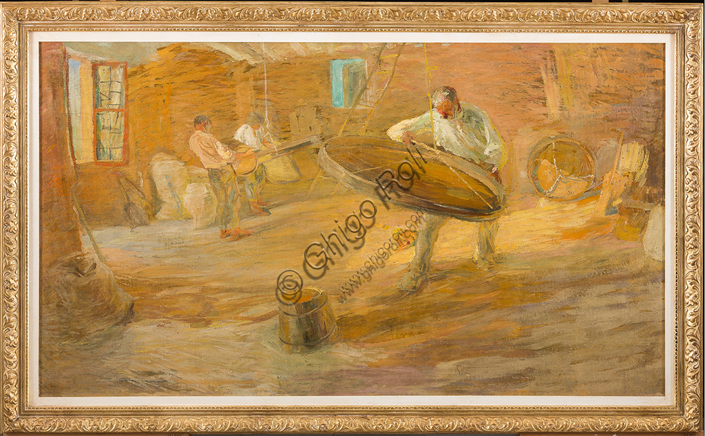  Assicoop - Unipol Collection:Giuseppe Graziosi (1879 - 1942): "Sieve". Oil painting, cm 97 X 170.