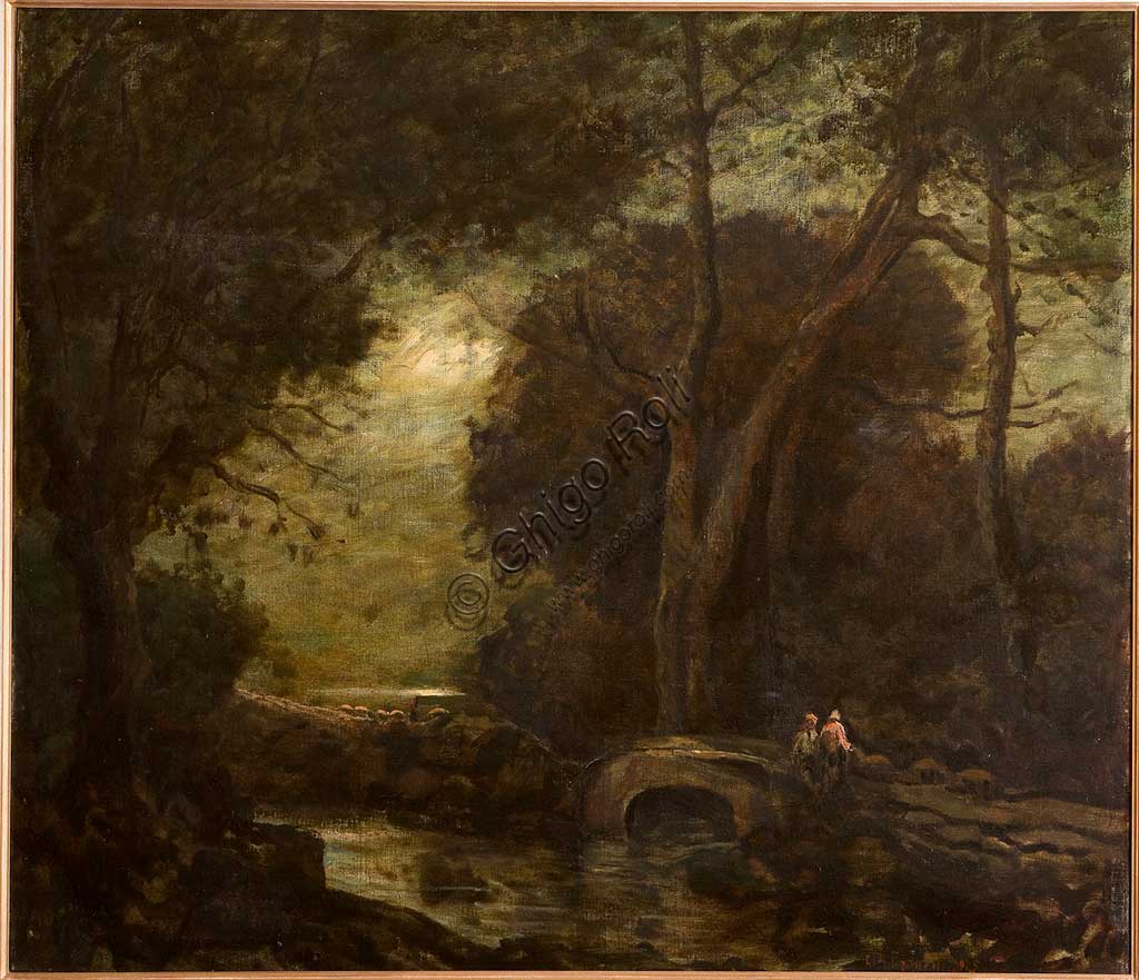 Collezione Assicoop - Unipol: Giuseppe Miti Zanetti (1859-1929), "Val Gardena - poesia della sera". Olio su tela, cm. 120 x 103.
