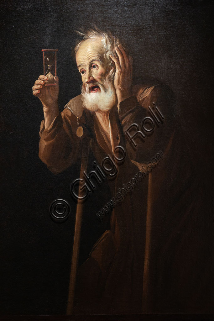 Brescia, Pinacoteca Tosio Martinengo: "Old Man holding a hourglass", oil on canvas by Antonio Cifrondi, 1717.