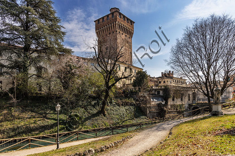 View of the Salvi Gardens in Vicenza. In the background, the tower of the Scaligero castle.