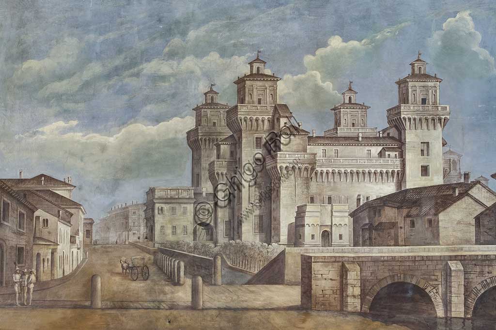Ferrara, Castello Estense, detto anche Castello di San Michele: "Veduta del Castello Estense", stampa.