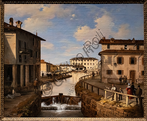 Angelo Inganni "View of the Naviglio Canal from the bridge of St. Mark", oil painting, 1834-7.