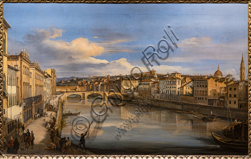 Giovanni Signorini: "View of the Arno from the Alla Carraia Bridge",  1846, oil painting on canvas.