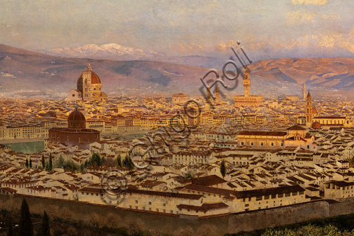  "View of Florence from Bellosguardo",  (1863)  by John Brett (1831 - 1902);  oil painting on canvas. In the background Fiesole e the Appennines.