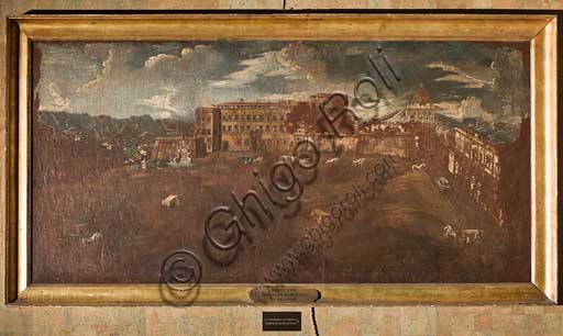 Palermo, The Royal Palace or Palazzo dei Normanni (Palace of the Normans), The Royal Apartment, The Monetiere Room (next to the Chinese Room): "View of the Royal Palace about 1760", by Sicilian anonymous artist, XVIII century.