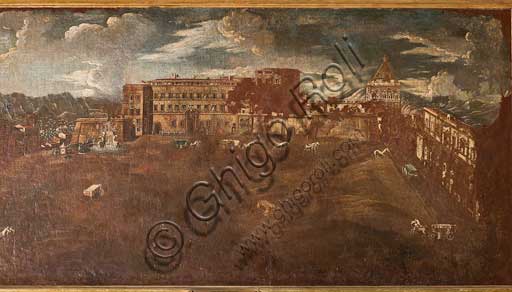 Palermo, The Royal Palace or Palazzo dei Normanni (Palace of the Normans), The Royal Apartment, The Monetiere Room (next to the Chinese Room): "View of the Royal Palace about 1760", by Sicilian anonymous artist, XVIII century.