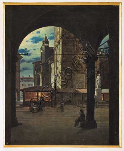 Collezione Assicoop - Unipol,  inv. n° 460: Ferdinando Manzini (1817 - 1886), "Veduta notturna". Olio su tela, 1876