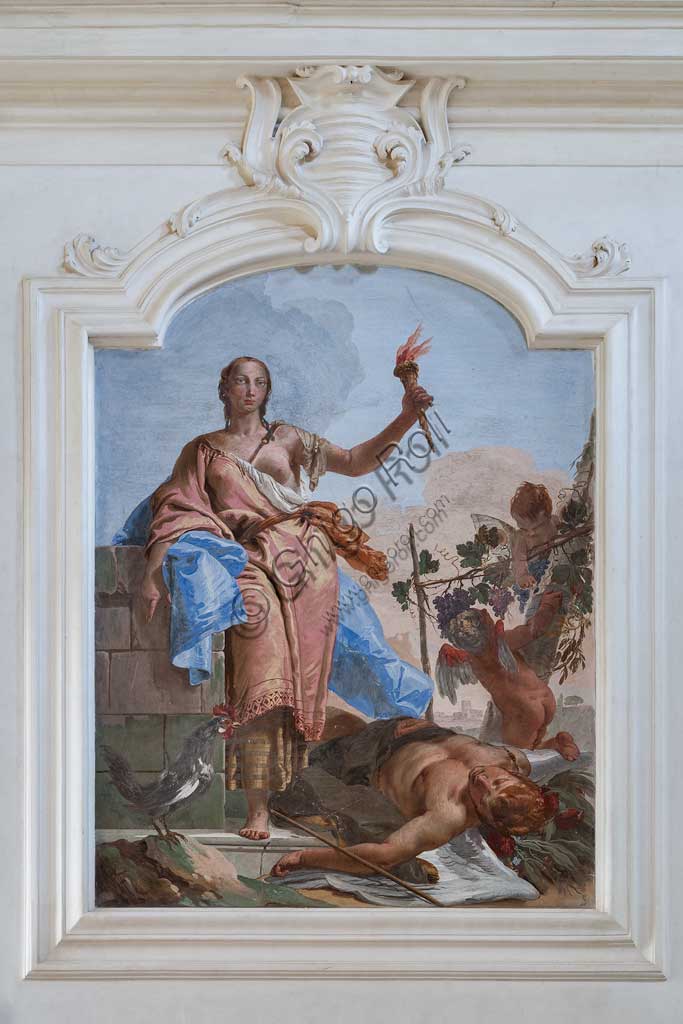 Villa Loschi  Motterle (già Zileri e Dal Verme), salone d'onore: "La Veglia trionfa sul Sonno", affresco allegorico di Giambattista Tiepolo (1734).