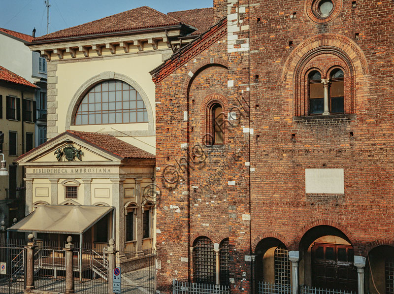 Veneranda Biblioteca Ambrosiana, fondata nel 1607 all'interno del Palazzo dell'Ambrosiana, e la Chiesa di S. Sepolcro.