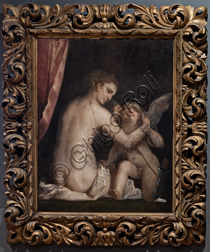 Fontanellato, Labirinto della Masone, Collezione di Franco Maria Ricci: "Venere benda gli occhi di Cupido", di Luca Cambiaso olio su tela. 