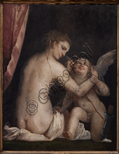 Fontanellato, Labirinto della Masone, Franco Maria Ricci Art Collection: "Venus blindfolding Cupid", by Luca Cambiaso, oil painting.