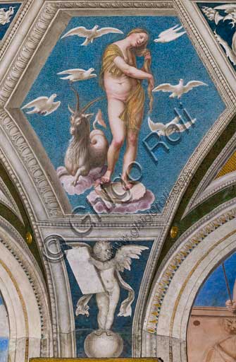 Rome, Villa Farnesina, the Loggia of Galatea, detail of the vault: "Venus", and the astrological sign of the Capricorn. Fresco by Baldassarre Peruzzi (1511).