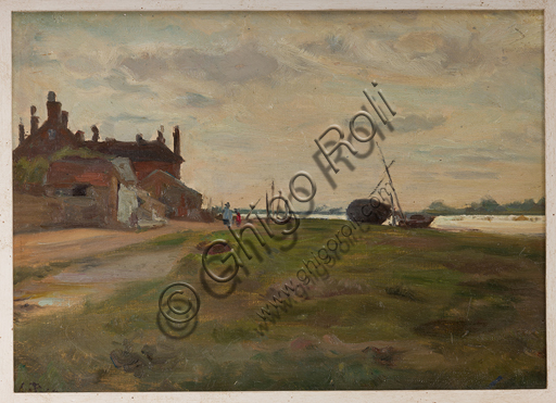 Assicoop - Unipol Collection: Cesare Laurenti (Ferrara, 1854 - 1936), "Venice", oil painting on panel.