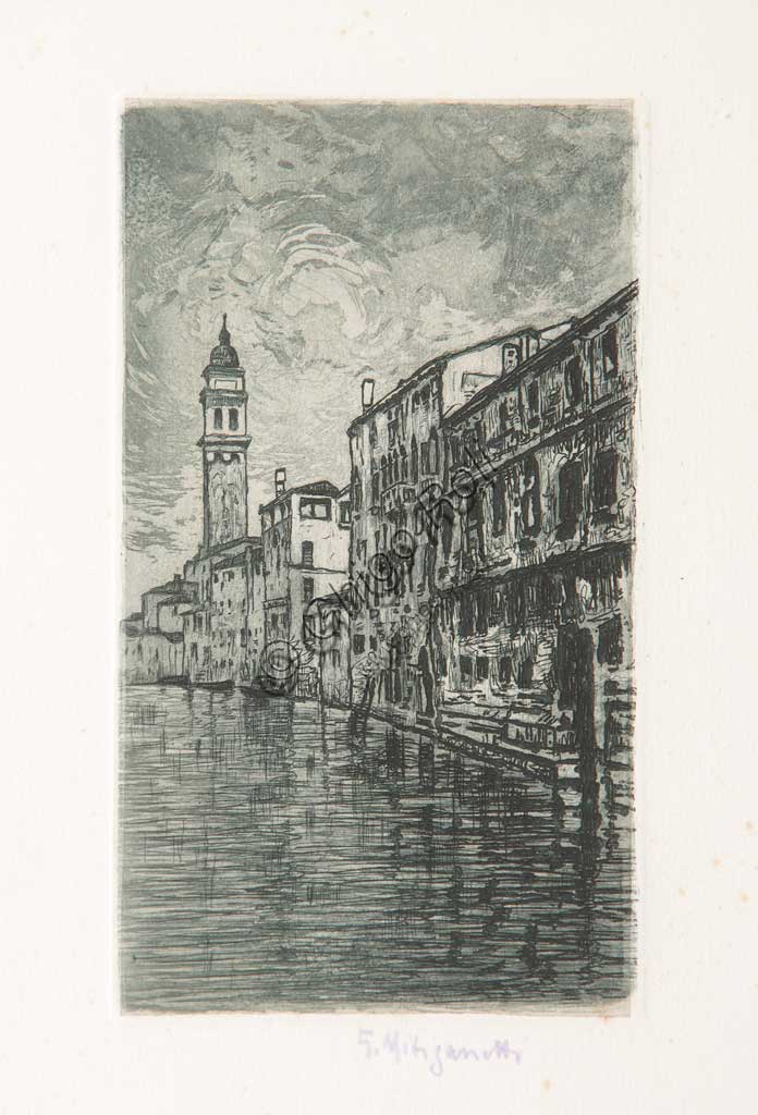 Collezione Assicoop - Unipol: "Venezia", acquaforte e acquatinta su carta bianca, di Giuseppe Miti Zanetti (1859 - 1929).