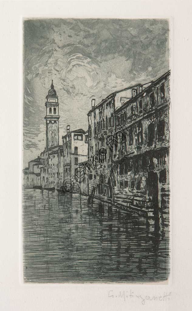 Collezione Assicoop - Unipol: "Venezia", acquaforte e acquatinta su carta bianca, di Giuseppe Miti Zanetti (1859 - 1929).