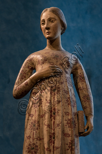  Virgin Annunciate, by the Siena workshop, polychrome terracotta, beginning XV century.