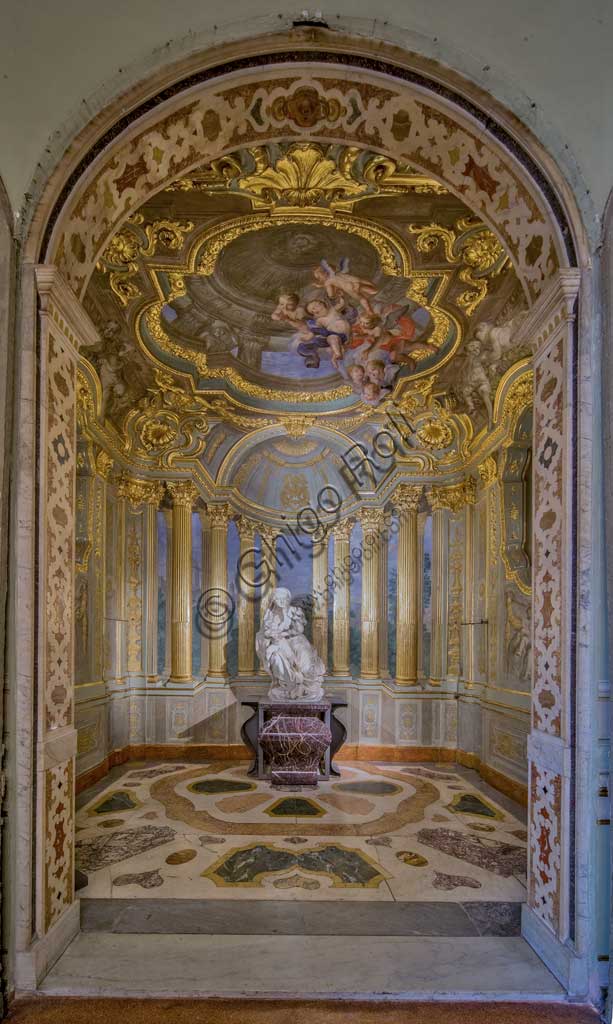 Genoa, Palazzo Carrega-Cataldi (former Palazzo Tobia Pallavicini): the Chapel, with Rococo frescoes by Lorenzo De Ferrari (1740-44) and "the Virgin Mary with the Baby", marble statue by Pierre Puget.World Heritage UNESCO.