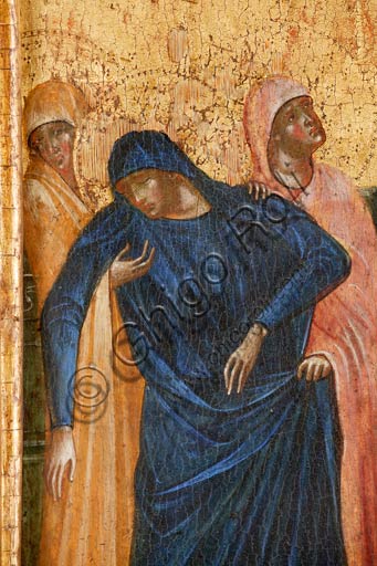   Croatia, Rab (Arbe), Museum of the Cathedral: Paolo Veneziano, Polyptych of the Crucifixion (1350-55). Detail with the Virgin Mary.