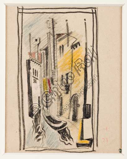 Collezione Assicoop - Unipol,  inv. n° 422: Enrico Prampolini (1894 - 1956), "Verticalismi veneziani (1)". Pastello su carta.