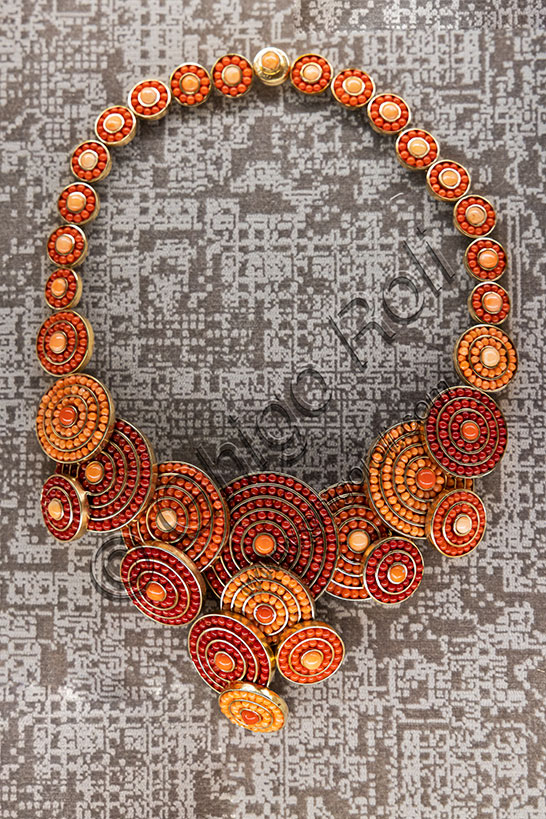 Vicenza, Jewellery Museum,  room Beauty: necklace, Ascione, Echo Collection, 2019.18 kt rose gold plated silver, Mediterranean coral of various colours.