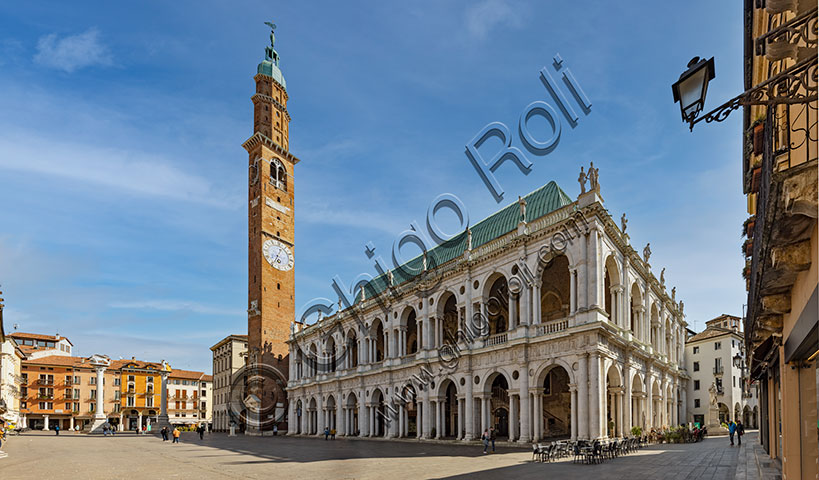 Vicenza: view of Southern side of dei Signori Square with the Bissara Tower and the Palladian Basilica.
