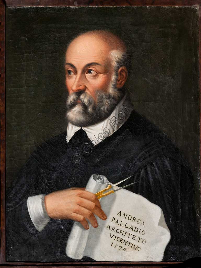 Vicenza, Villa Valmarana ai Nani, Guest Lodgings: portrait of the architect and scenographer Andrea Palladio (Andrea Di Pietro, born in 1508 and died in 1580), 1576.