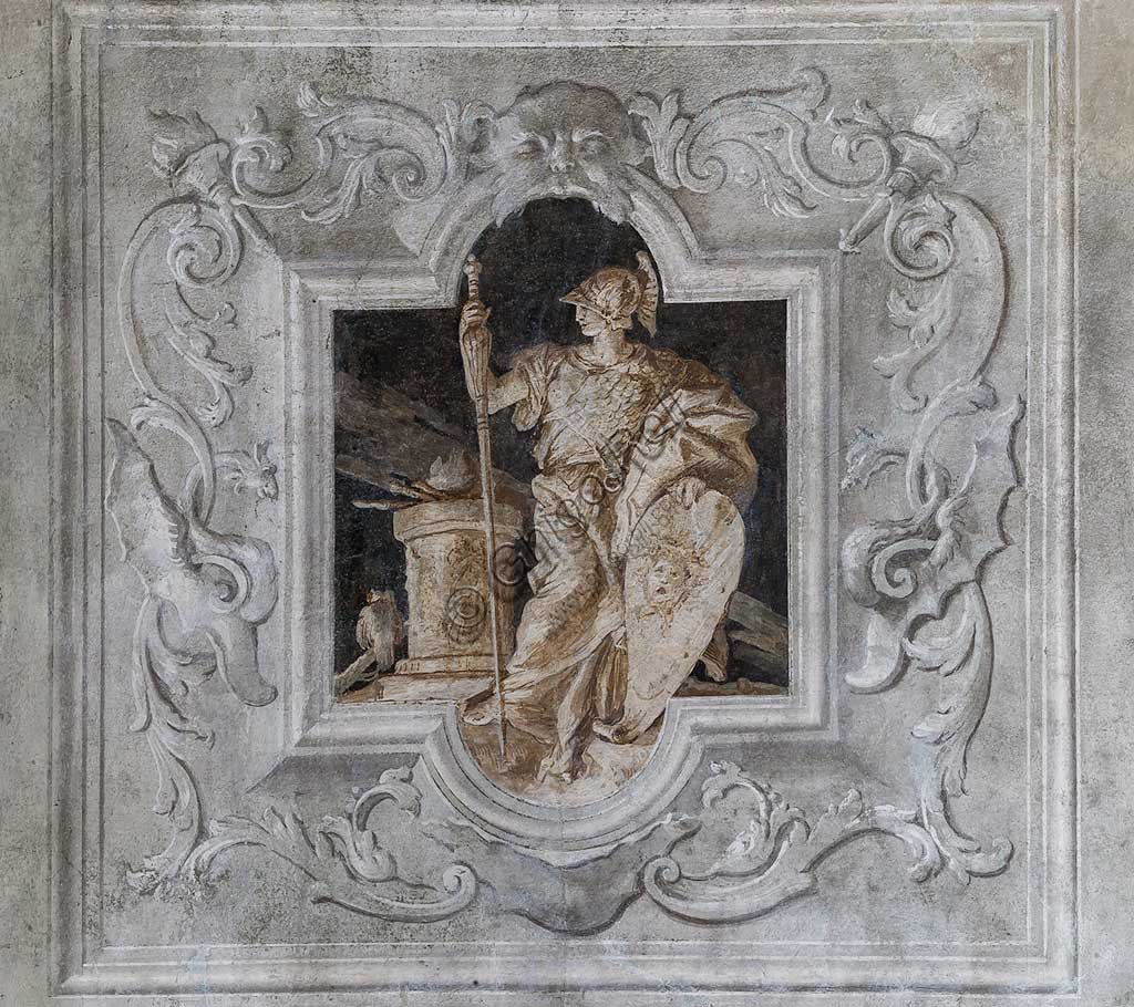 Vicenza, Villa Valmarana ai Nani, Palazzina, la terza stanza o stanza dell' Eneide: riquadro monocromo che rappresenta Enea. Affreschi di Giandomenico  Tiepolo, 1756 - 1757. 