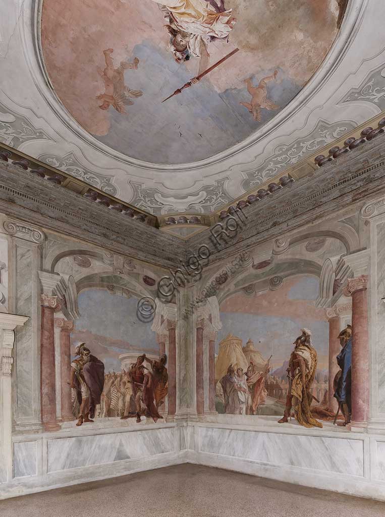 Vicenza, Villa Valmarana ai Nani, Palazzina (Small Building): view of the first room and its frescoes representing episodes from  the Iliad, by Giambattista Tiepolo, 1756 - 1757.