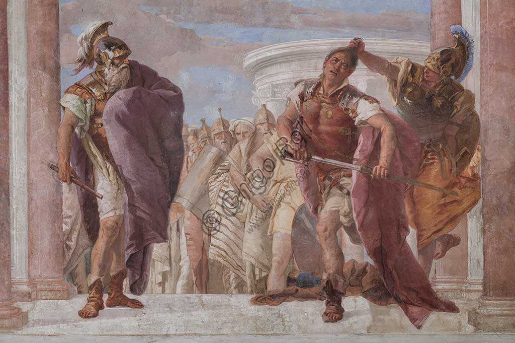 Vicenza, Villa Valmarana ai Nani, Palazzina: veduta della prima stanza con episodi tratti dall'Iliade: "Atena impedisce ad Achille di sguainare la spada contro Agamennone". Affreschi di Giambattista Tiepolo, 1756 - 1757. Particolare.