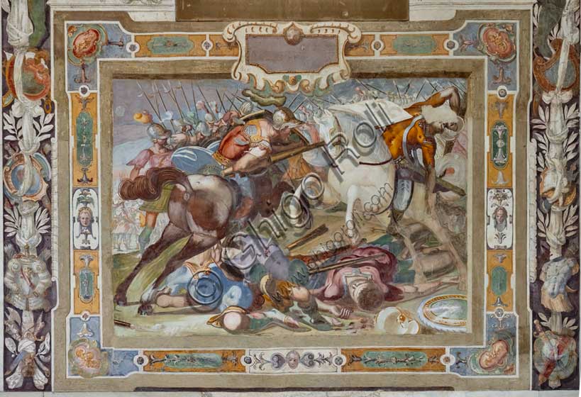 Villa medicea La Petraia, cortile: “Scena di battaglia”, uno dei riquadri dal ciclo delle “Gesta di Goffredo di Buglione alla presa di Gerusalemme”; affreschi di Cosimo Daddi, 1589-94 circa.