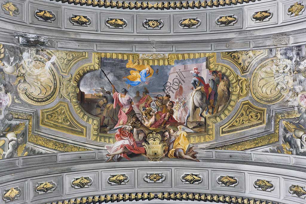 Rome, S. Ignazio Church, interior, the vault of the antechoir: "Vision of St. Ignatius during the battle of Pamplona", fresco by Andrea Pozzo, 1685.